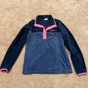 Columbia Dark Blue Fleece Pullover with Pink Accents